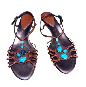 ColeHaan Sandals‎ Size 10B Brown with Turquoise Gems